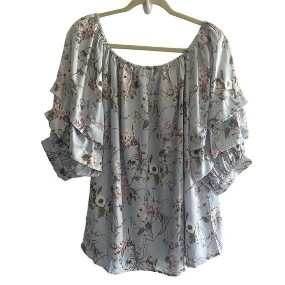New Easel Blue Floral Silky Tunic Top Shirt Women’s Medium Pullover Summer - Picture 5 of 5